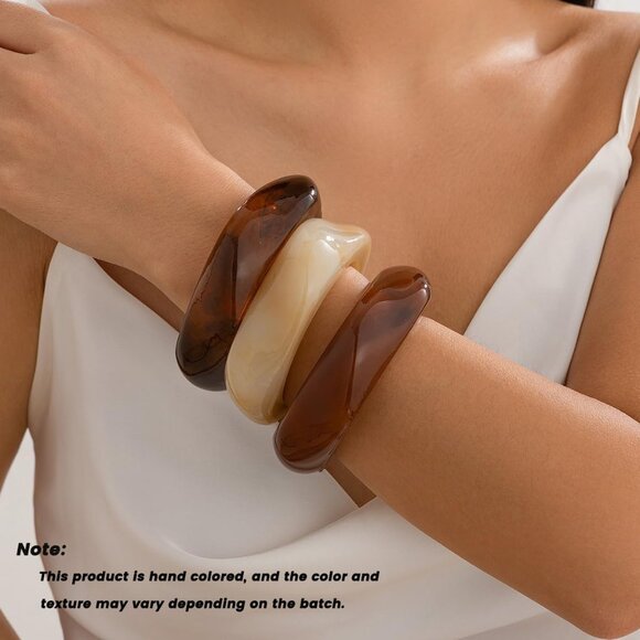 3Pcs Acrylic Bracelets Set Wide Chunky Resin Bangles Unique Jewelry for Women - Picture 2 of 7